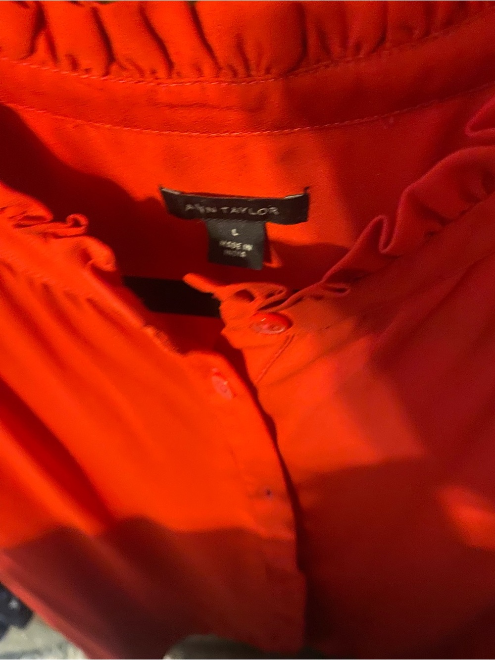Ann Taylor Red Ruffle Neck Button Down Blouse - Picture 2 of 2